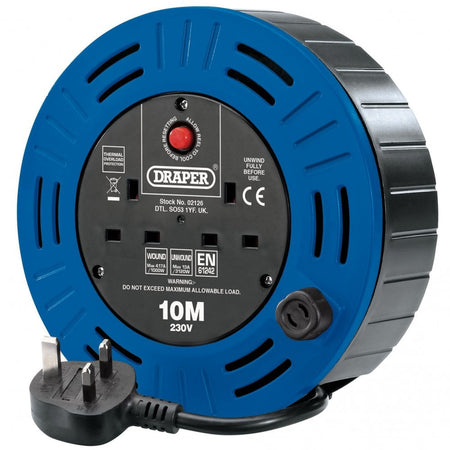 230V Twin Socket Cable Reel, 10m : Model No. DCR1010D