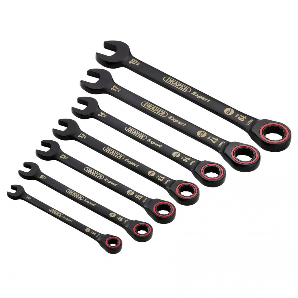 Draper Expert HI-TORQ Metric Ratchet Combination Spanner Set, Black (7 Piece) : Model No. 8241MM/BK/7