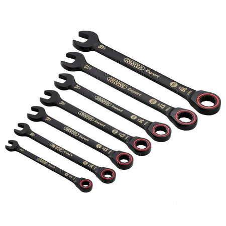Draper Expert HI-TORQ Metric Ratchet Combination Spanner Set, Black (7 Piece) : Model No. 8241MM/BK/7