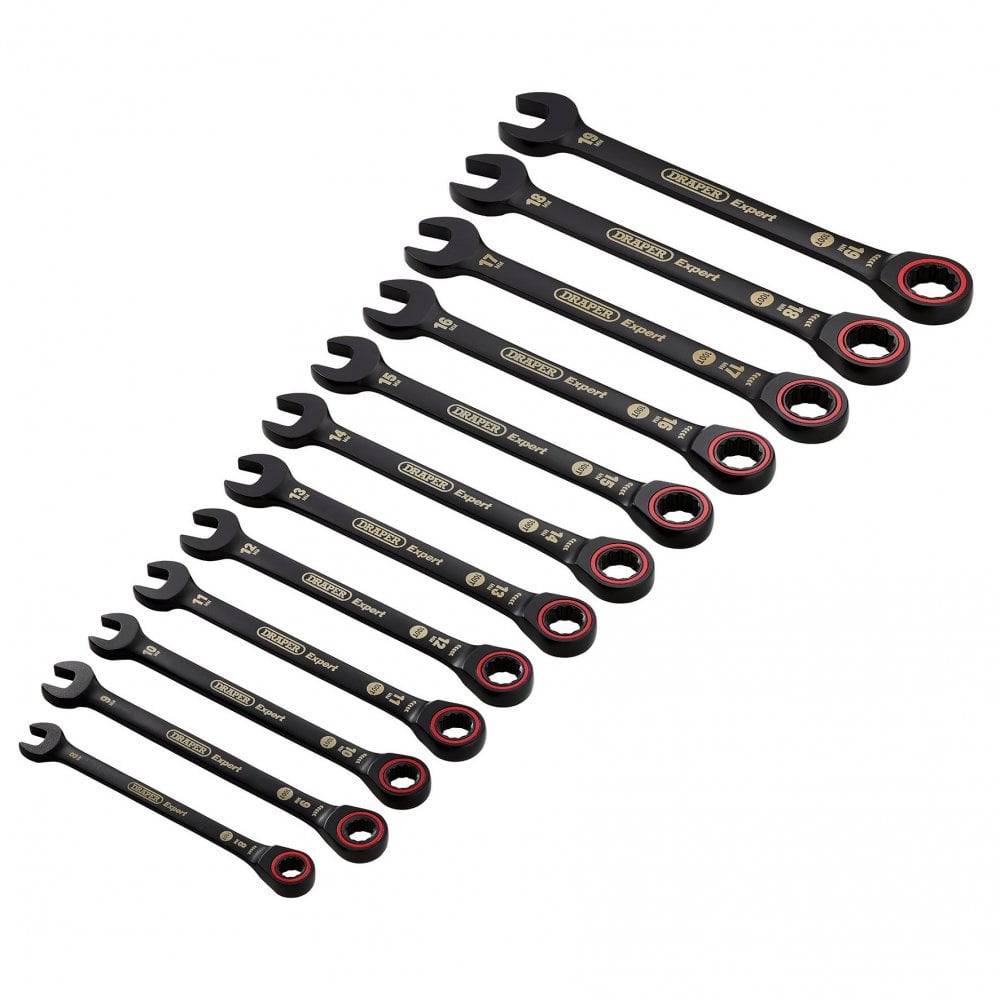 Draper Expert HI-TORQ Metric Ratchet Combination Spanner Set, Black (12 Piece) : Model No. 8241MM/BK/12