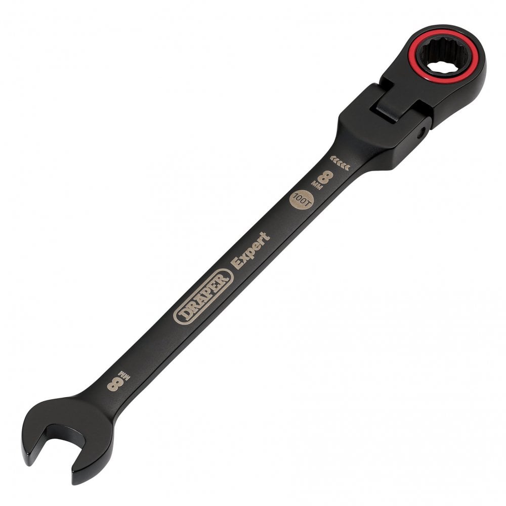 Draper Expert HI-TORQ Metric Flexible Head Ratchet Combination Spanner, 8mm, Black : Model No. 8241FMM/BK