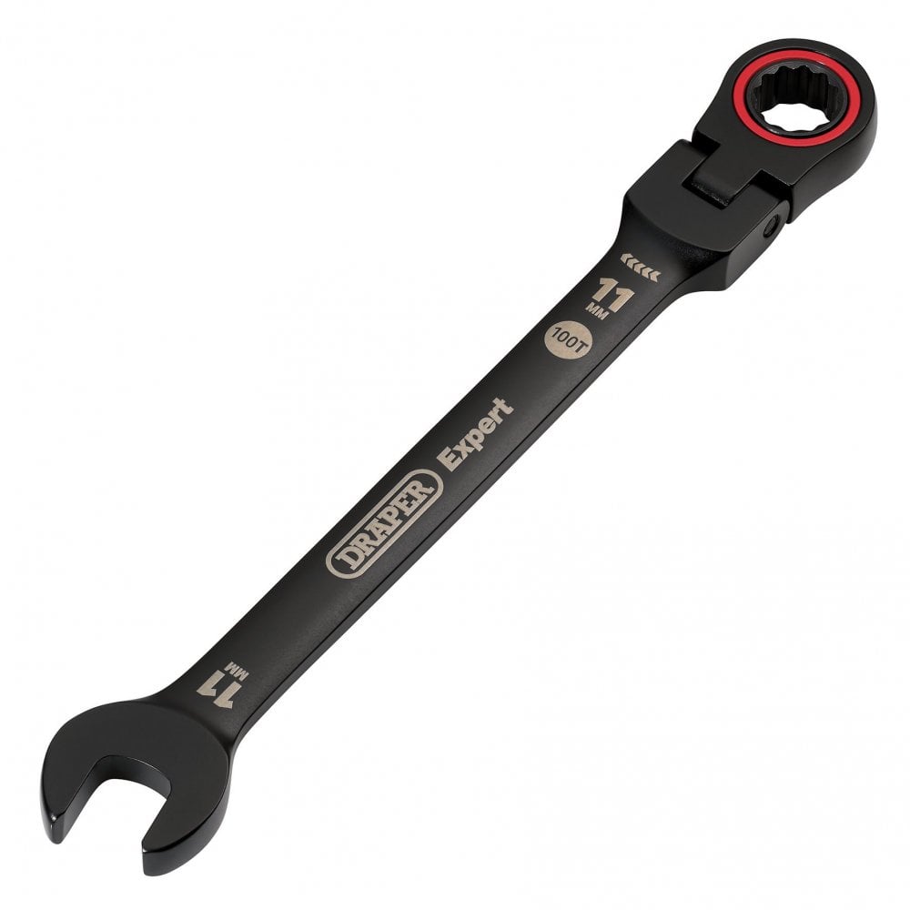 Draper Expert HI-TORQ Metric Flexible Head Ratchet Combination Spanner, 11mm, Black : Model No. 8241FMM/BK