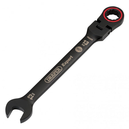 Draper Expert HI-TORQ Metric Flexible Head Ratchet Combination Spanner, 13mm, Black : Model No. 8241FMM/BK