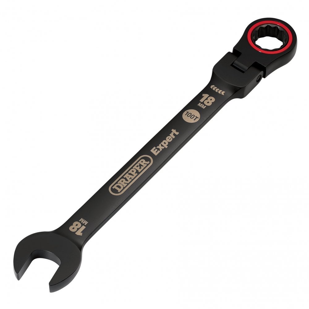 Draper Expert HI-TORQ Metric Flexible Head Ratchet Combination Spanner, 18mm, Black : Model No. 8241FMM/BK