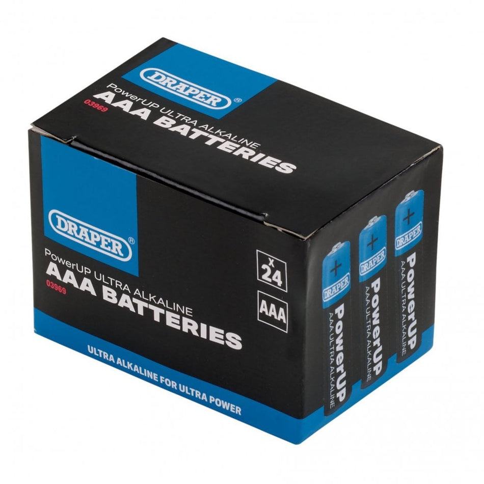 Draper PowerUP Ultra Alkaline AAA Batteries (Pack of 24) : Model No. BATT/AAA/24