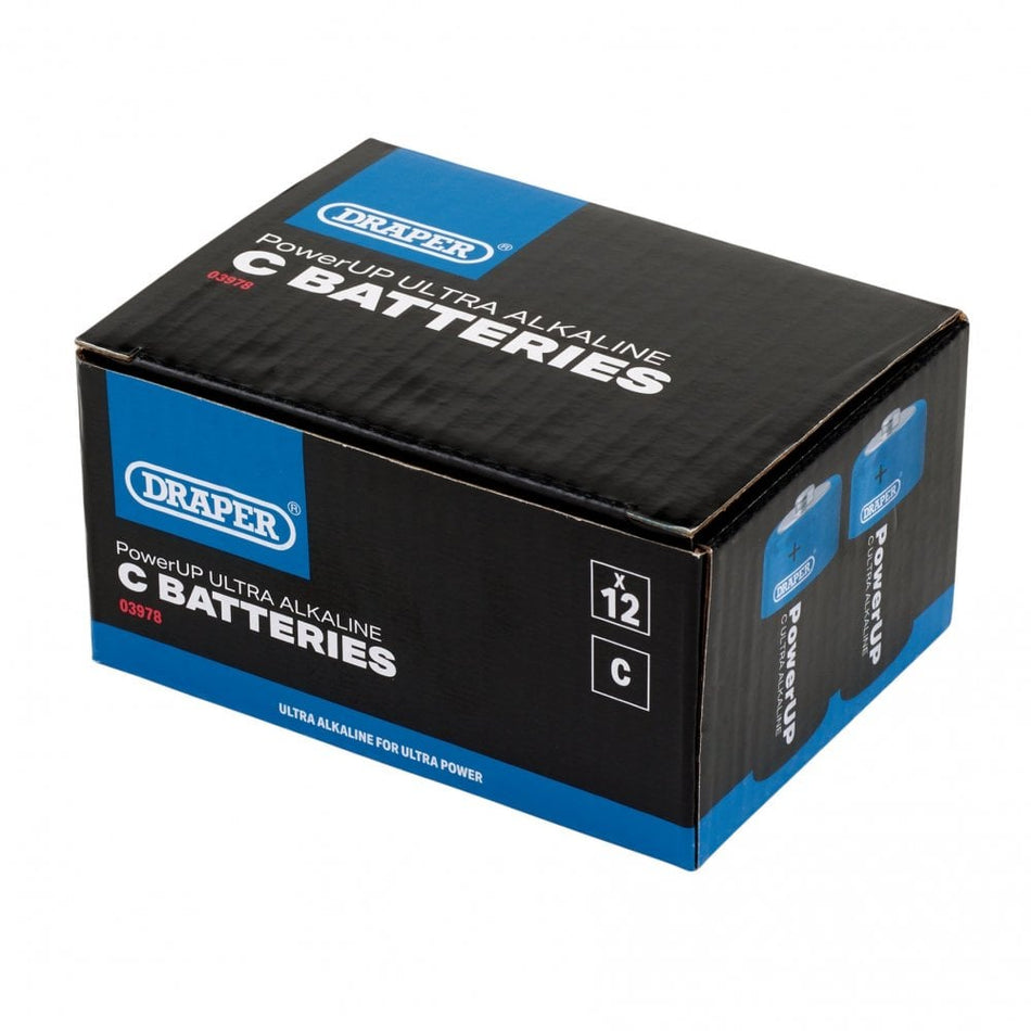 Draper PowerUP Ultra Alkaline C Batteries (Pack of 12) : Model No. BATT/C/12