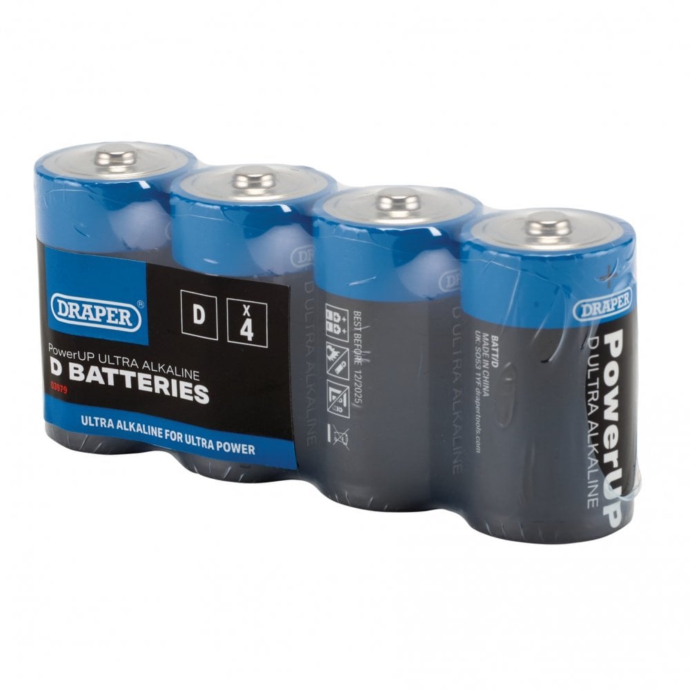 Draper PowerUP Ultra Alkaline D Batteries (Pack of 4) : Model No. BATT/D/4