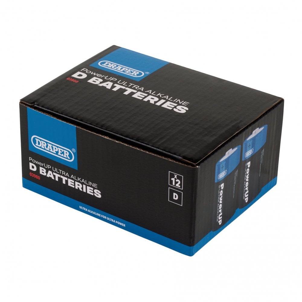 Draper PowerUP Ultra Alkaline D Batteries (Pack of 12) : Model No. BATT/D/12