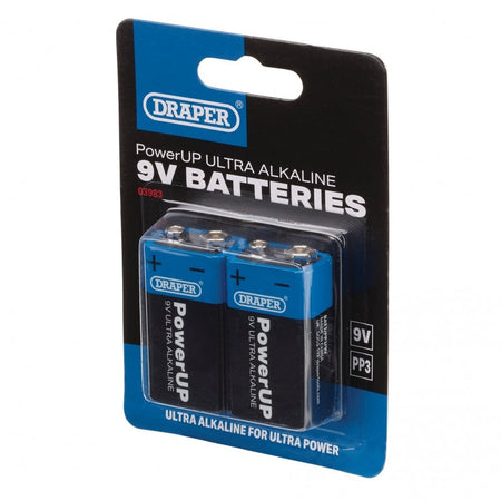 Draper PowerUP Ultra Alkaline 9V Batteries (Pack of 2) : Model No. BATT/PP3/9V/2