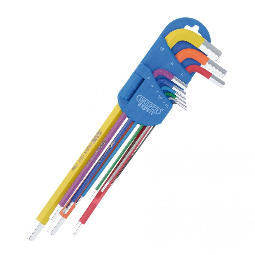 Draper Expert Metric Extra-Long Arm Hex Key Set, Colour Coded (9 Piece) : Model No. XLCHKS/9