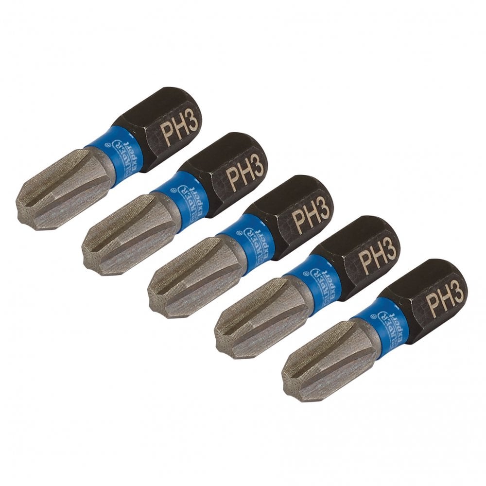Draper Expert Cross Slot/PH Type Impact Screwdriver Bits, No.3 x 25mm, 1/4" Hex (Pack of 5) : Model No. IMBH/PH25/5