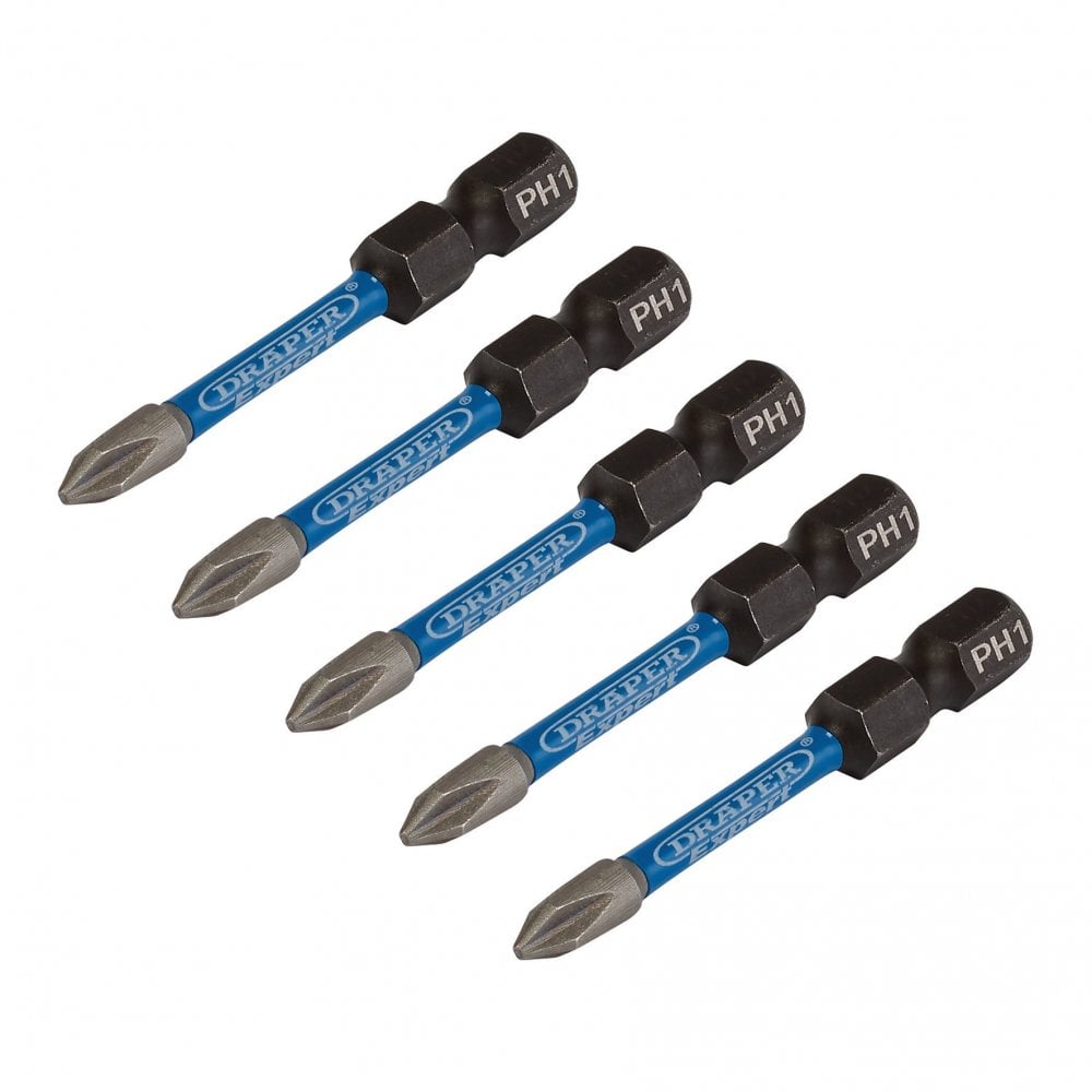 Draper Expert Cross Slot/PH Type Impact Screwdriver Bits, No.1 x 50mm, 1/4" Hex (Pack of 5) : Model No. IMBH/PH50/5