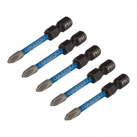 Draper Expert Cross Slot/PH Type Impact Screwdriver Bits, No.1 x 50mm, 1/4" Hex (Pack of 5) : Model No. IMBH/PH50/5