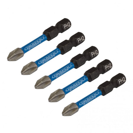 Draper Expert Cross Slot/PH Type Impact Screwdriver Bits, No.2 x 50mm, 1/4" Hex (Pack of 5) : Model No. IMBH/PH50/5
