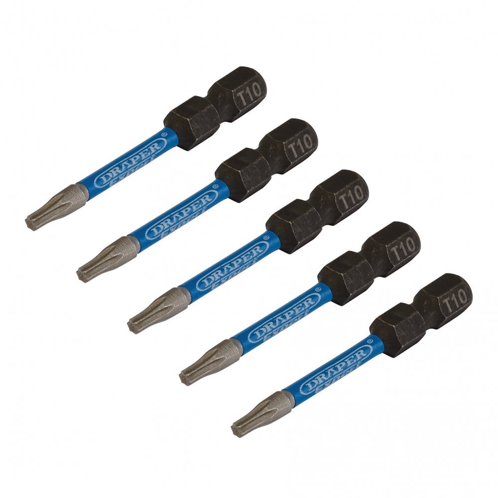 Draper Expert TX-STAR Impact Screwdriver Bits, T10 x 50mm, 1/4" Hex (Pack of 5) : Model No. IMBH/TX50/5