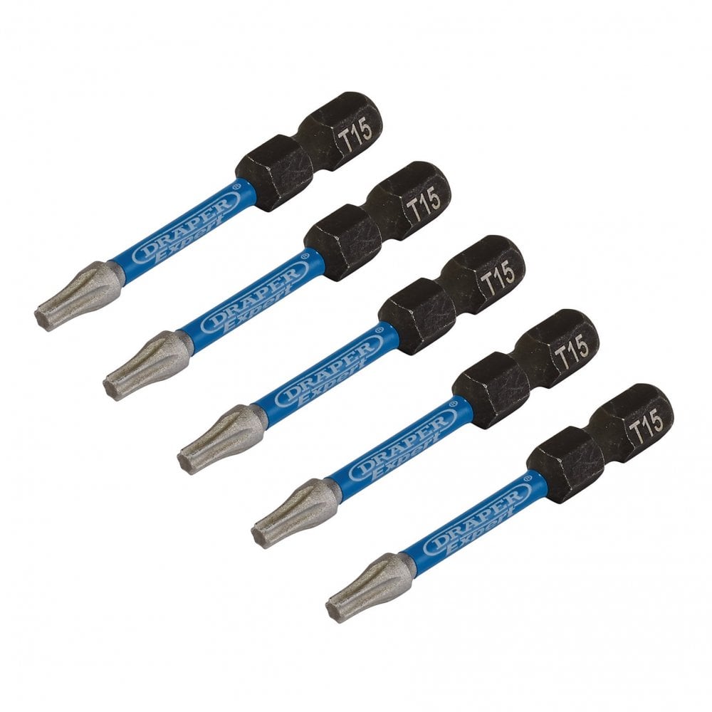Draper Expert TX-STAR Impact Screwdriver Bits, T15 x 50mm, 1/4" Hex (Pack of 5) : Model No. IMBH/TX50/5