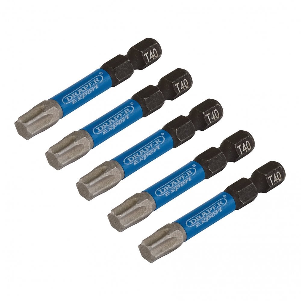 Draper Expert TX-STAR Impact Screwdriver Bits, T40 x 50mm, 1/4" Hex (Pack of 5) : Model No. IMBH/TX50/5