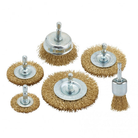 Brassed Steel Crimped Wire Brush Set (6 Piece) : Model No. WBSET6
