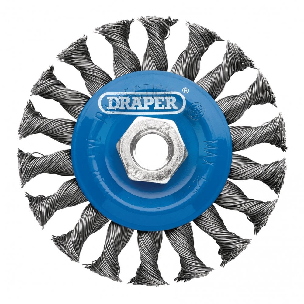 Steel Twist-Knot Flat Wire Wheel Brush, 100mm, M14 : Model No. WBW2