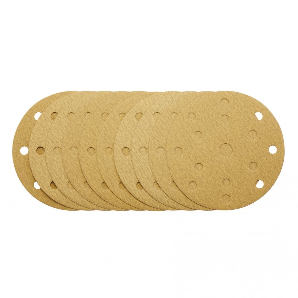 Gold Sanding Discs with Hook & Loop, 150mm, 180 Grit, 15 Dust Extraction Holes (Pack of 10) : Model No. SDHLG150