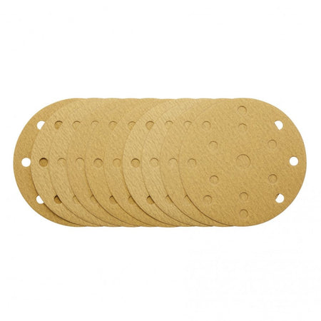 Gold Sanding Discs with Hook & Loop, 150mm, 180 Grit, 15 Dust Extraction Holes (Pack of 10) : Model No. SDHLG150