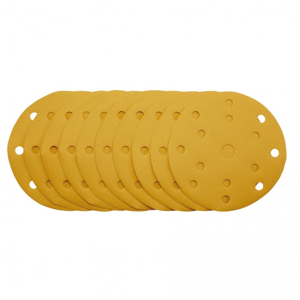 Gold Sanding Discs with Hook & Loop, 150mm, 320 Grit, 15 Dust Extraction Holes (Pack of 10) : Model No. SDHLG150