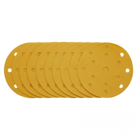 Gold Sanding Discs with Hook & Loop, 150mm, 400 Grit, 15 Dust Extraction Holes (Pack of 10) : Model No. SDHLG150