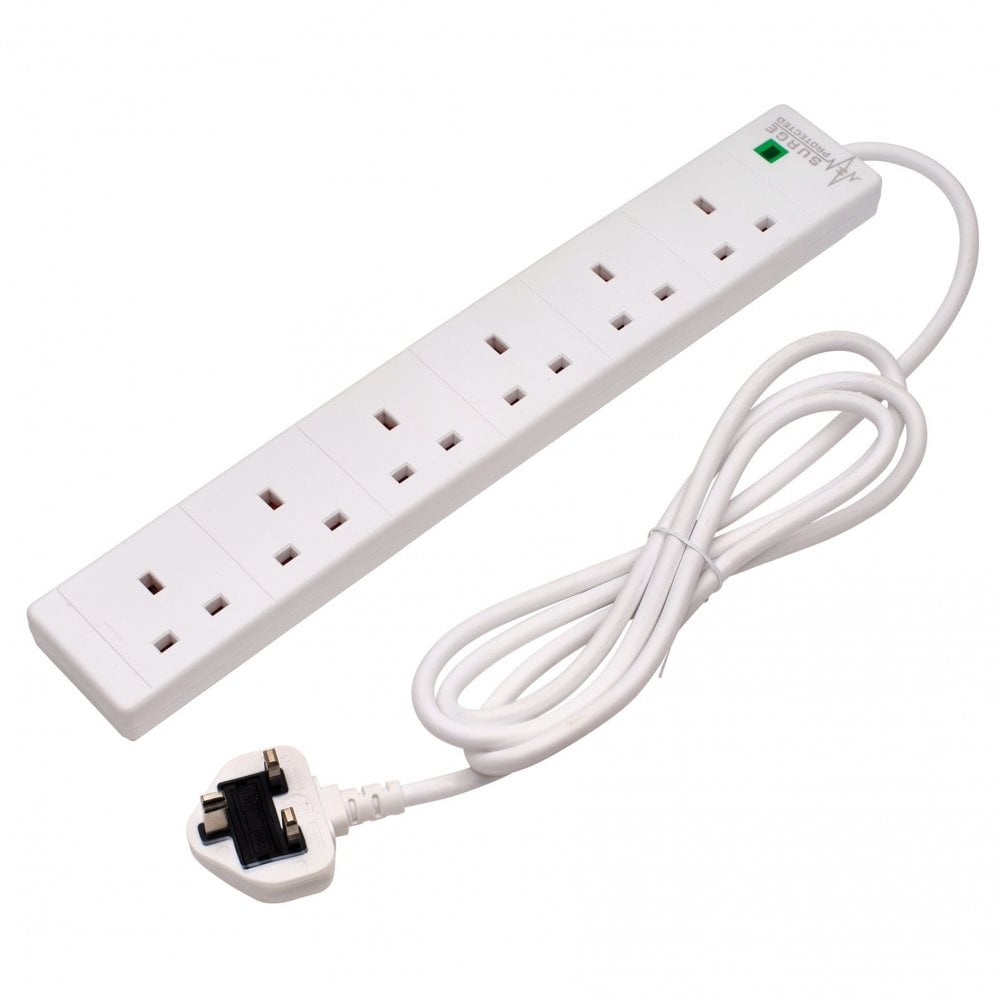 Six Socket Surge Protected Extension Lead with Neon Indicator, 2m : Model No. CEDTS6213AS