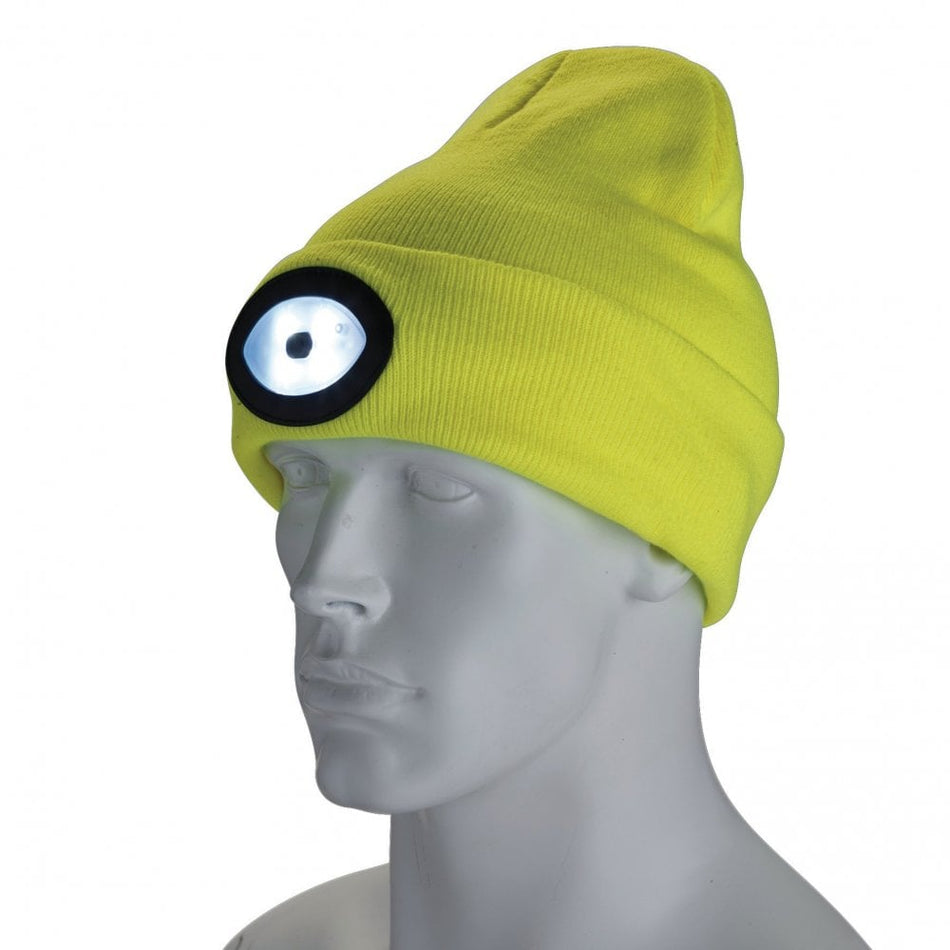 Beanie Hat with Rechargeable Torch, One Size, 1W, 100 Lumens, High-vis Yellow<br><br> : Model No. BT-Y
