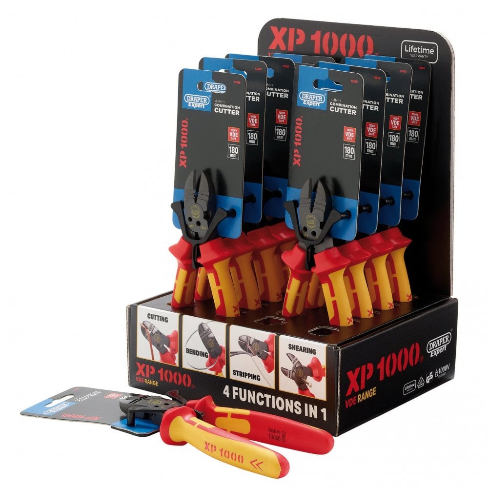 XP1000 Counter Top Display of VDE 180mm 4-in-1 Combination Cutters (10 Piece) : Model No. XP1000/4-1/NT10