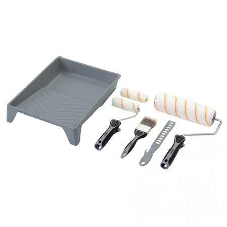 Medium Pile Polyester Paint Roller and Brush Set with Soft Grip (8 Piece) : Model No. PAINT-SET-1
