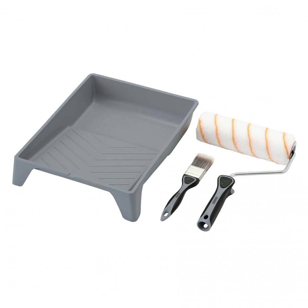 Medium Pile Polyester Paint Roller and Brush Set with Soft Grip (4 Piece) : Model No. ROLL-SET-9P2