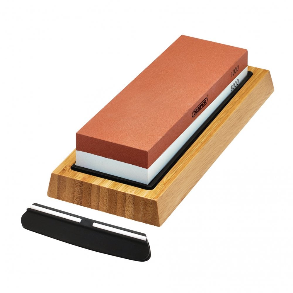Double Sided Whetstone Sharpening Stone with Non-Slip Base and Angle Guide, 1000/6000 Grit : Model No. SW16