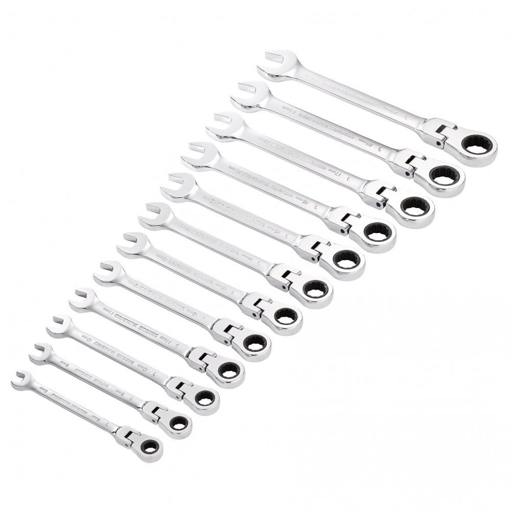 Draper HI-TORQ Metric Flexible Head Ratchet Combination Spanner Set (12 Piece) : Model No. 8230FMM/12