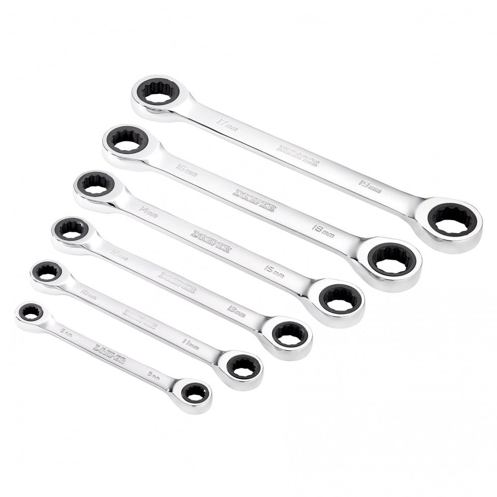 Draper HI-TORQ Metric Double Ratchet Ring Spanner Set (6 Piece) : Model No. 8231BSMM/6