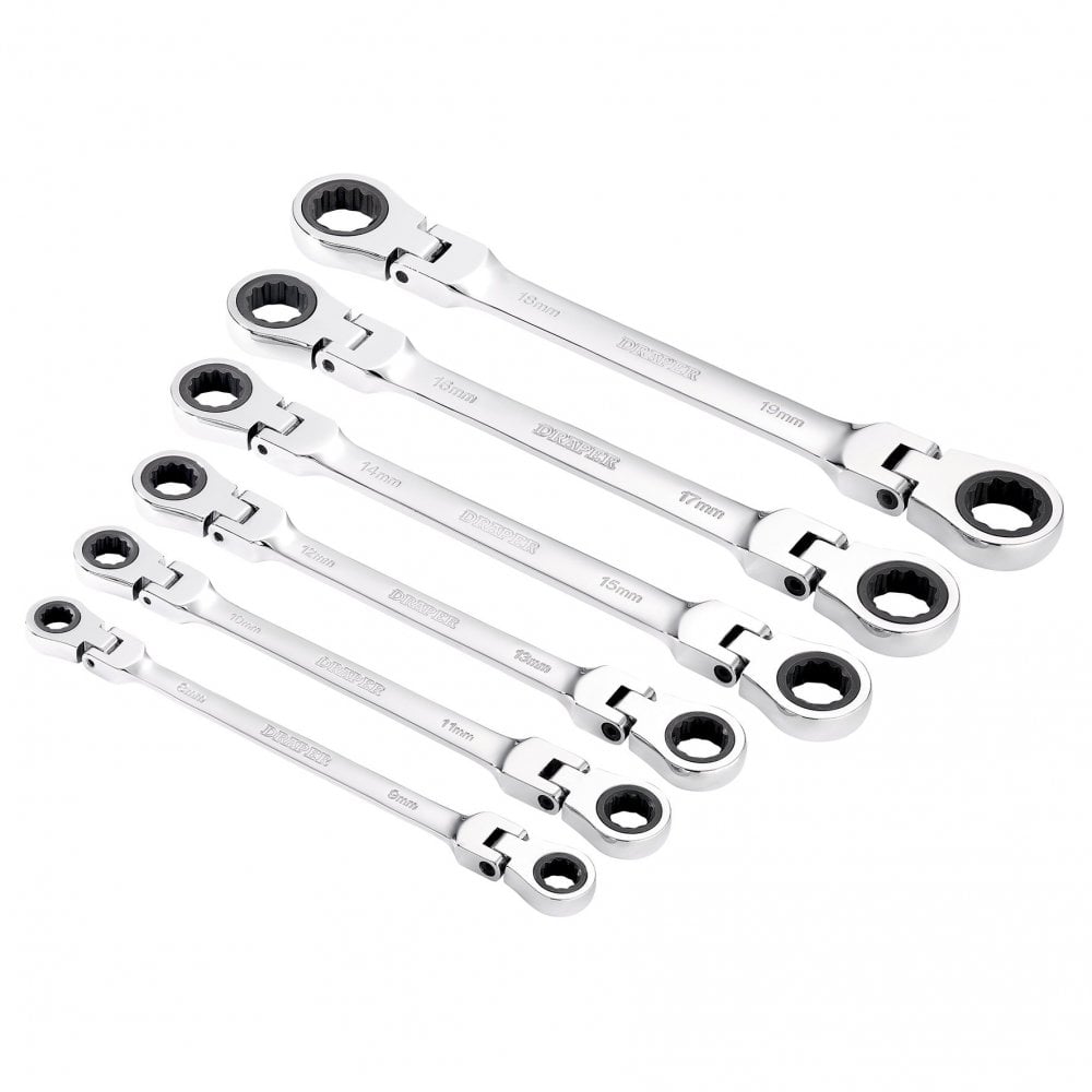 Draper HI-TORQ Metric Flexible Head Double Ring Ratchet Spanner Set (6 Piece) : Model No. 8231FBSMM/6