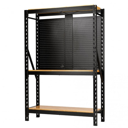 BUNKER 17 Piece Modular 3 Tier Racking with Hardwood Shelving and Pegboards, 1500mm : Model No. MS400-54-17PC W