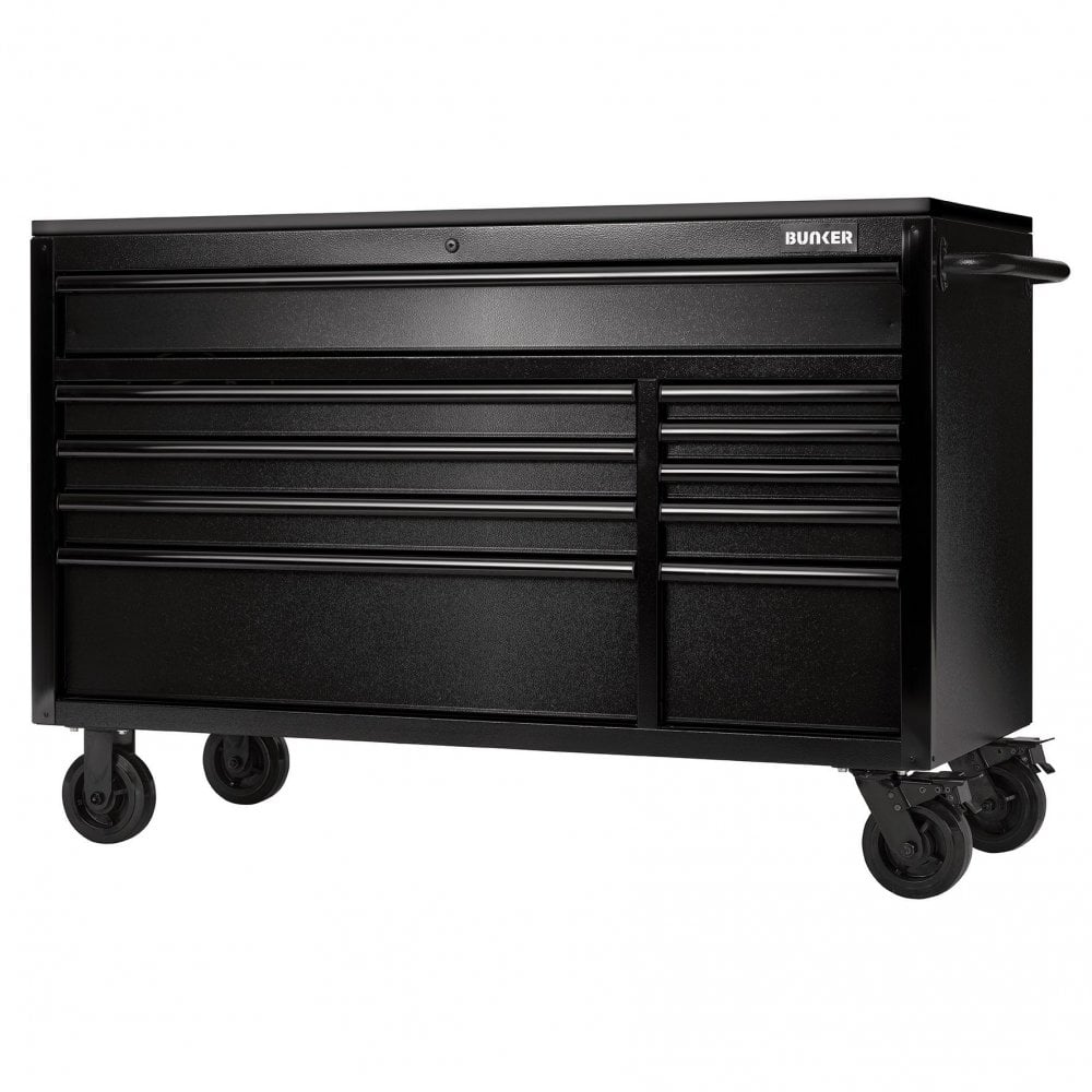 BUNKER 10 Drawer Workbench Roller Tool Cabinet with Black Stainless Steel Worktop, 56" : Model No. B100-56BK