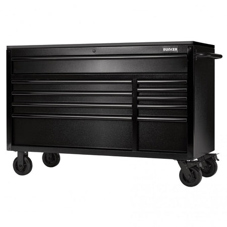 BUNKER 10 Drawer Workbench Roller Tool Cabinet with Black Stainless Steel Worktop, 56" : Model No. B100-56BK