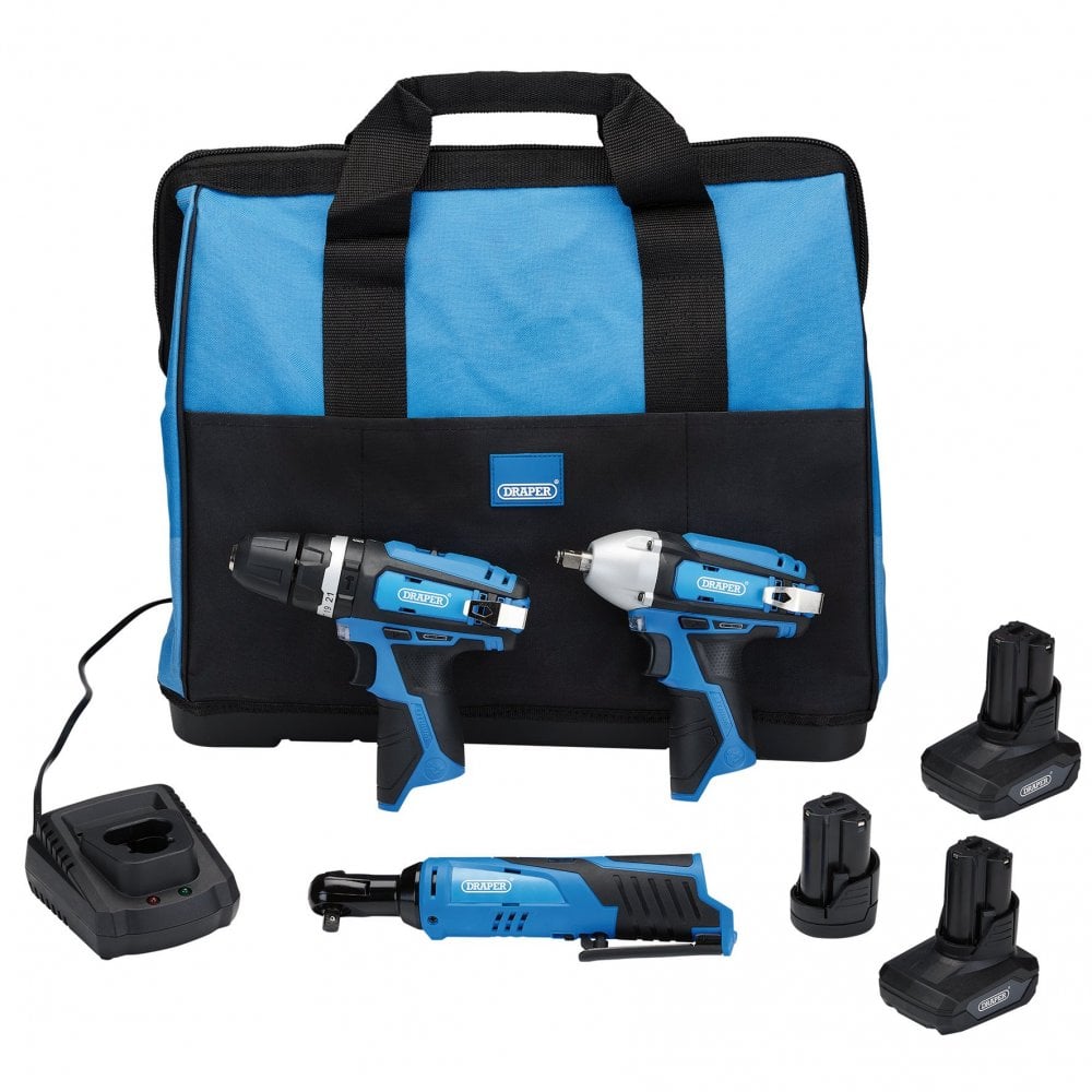 12V Drill Drive and Ratchet Interchange Kit, 2 x 4.0Ah Li-ion Battery, 1 x 1.5Ah Li-ion Battery, 1 x Fast Charger, 1 x Tool Bag : Model No. PTKSTO 12V