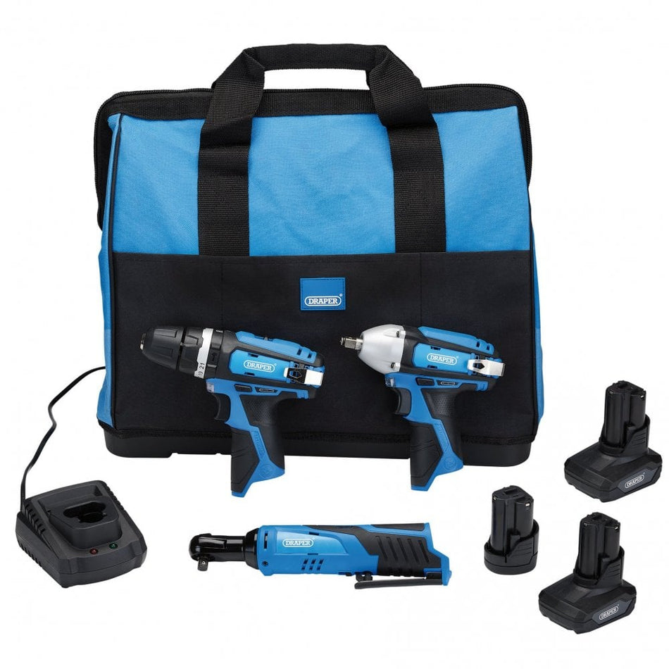 12V Drill Drive and Ratchet Interchange Kit, 2 x 4.0Ah Li-ion Battery, 1 x 1.5Ah Li-ion Battery, 1 x Fast Charger, 1 x Tool Bag : Model No. PTKSTO 12V