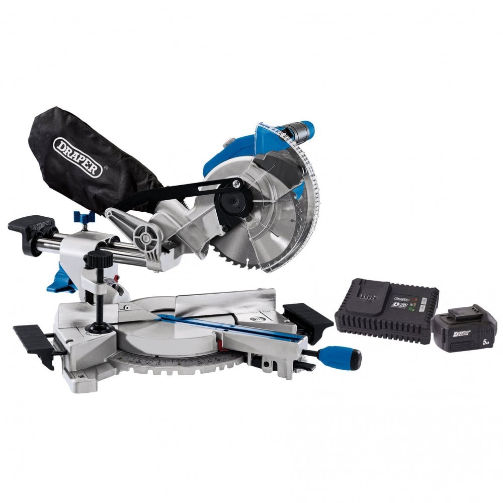 D20 20V Brushless Sliding Compound Mitre Saw, 185mm, 1 x 5.0Ah Battery, 1 x Fast Charger : Model No. PTKCPKIT2A