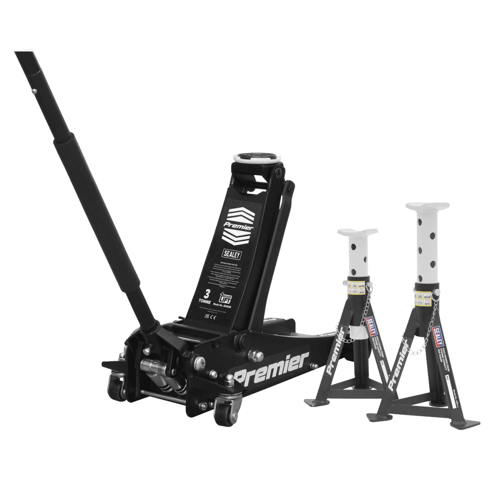 Premier Trolley Jack 3 Tonne & Axle Stands (Pair) 3 Tonne per Stand Combo Model No- 3040ABCOMBO
