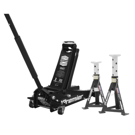 Premier Trolley Jack 3 Tonne & Axle Stands (Pair) 3 Tonne per Stand Combo Model No- 3040ABCOMBO