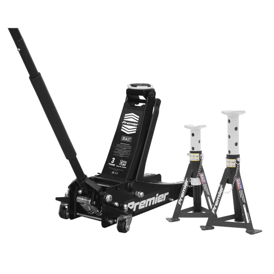 Premier Trolley Jack 3 Tonne & Axle Stands (Pair) 3 Tonne per Stand Combo Model No- 3040ABCOMBO