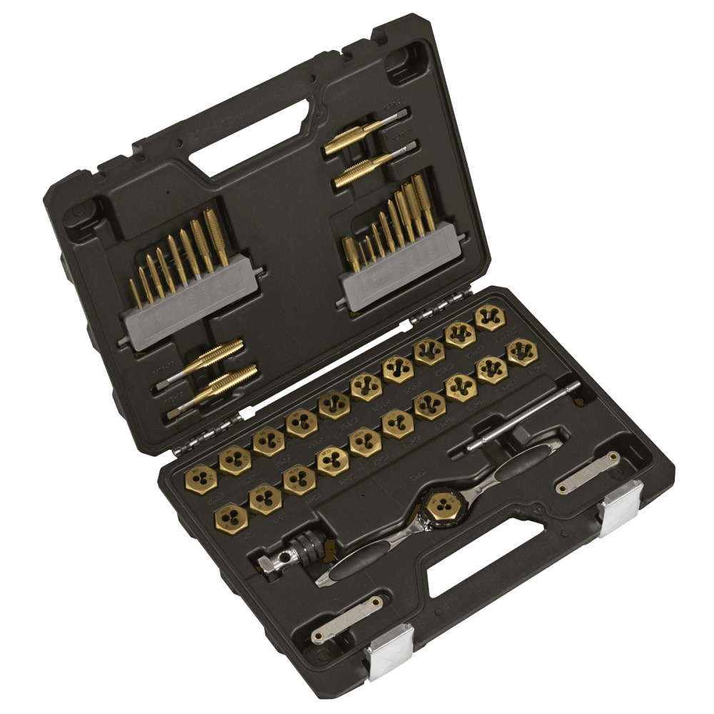 Premier Metric & Imperial Titanium Coated Hexagonal Tap & Die Set 46pc Model No- AK3046