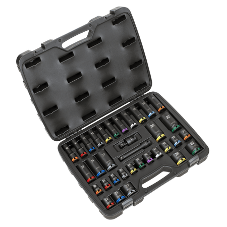 Lock-On Standard & Deep Impact Socket Set 34pc 1/2"Sq Drive 6pt Metric Model No- AK5636M