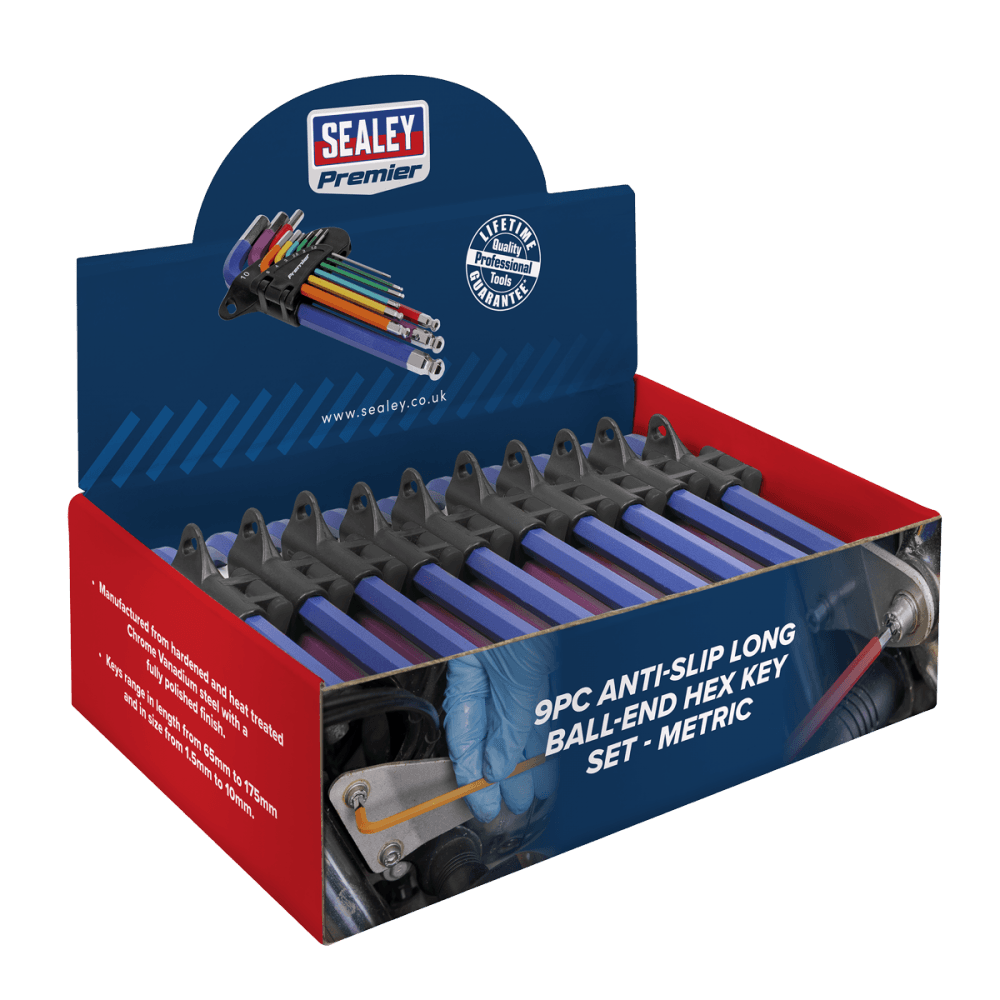 Premier Long Colour-Coded Ball-End Hex Key Set 9pc - Display Box of 10 Model No- AK7190DB