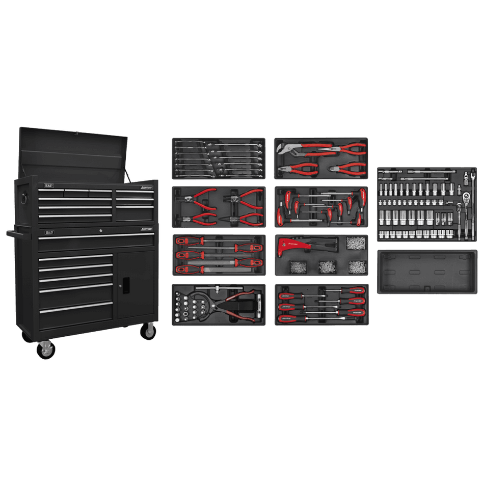 American PRO Tool Chest Combination with 117pc Tool Kit - Black Model No- AP41STACKBCOMBO