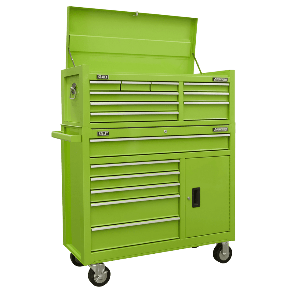 American PRO® Topchest & Rollcab Combination 15 Drawer - Green : Model No- AP41STACKHV